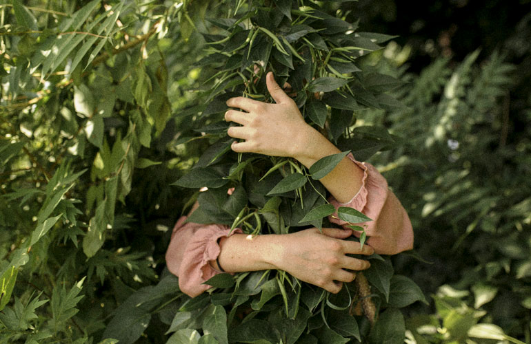 human hands wrapped around leaves (c) Will Cornfield